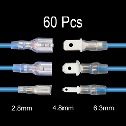 60Pcs Spade Terminal Electrical Connectors 2.8/4.8/6.3mm Butt Terminals for Wire 12/18awg Crimp Cable Eletrico Car Accessories