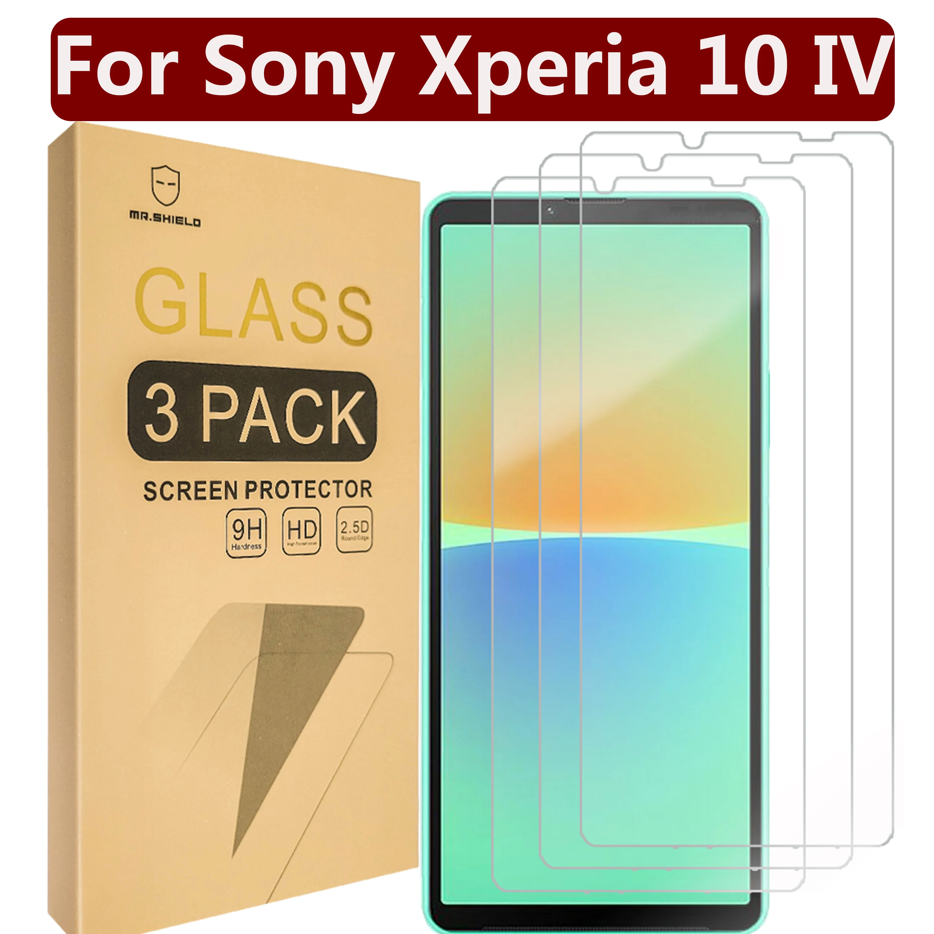 Mr.Shield [3-Pack] Designed For Sony Xperia 10 IV [Tempered Glass] [Japan Glass with 9H Hardness] Screen Protector