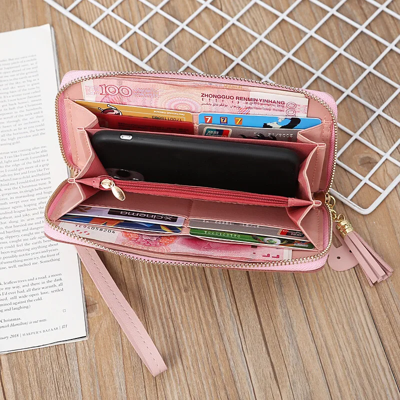 Nuevas carteras largas para mujer, cartera de mano larga a la moda para mujer, tarjetero de cuero PU, monederos con cremallera para mujer, bolso de bolsillo