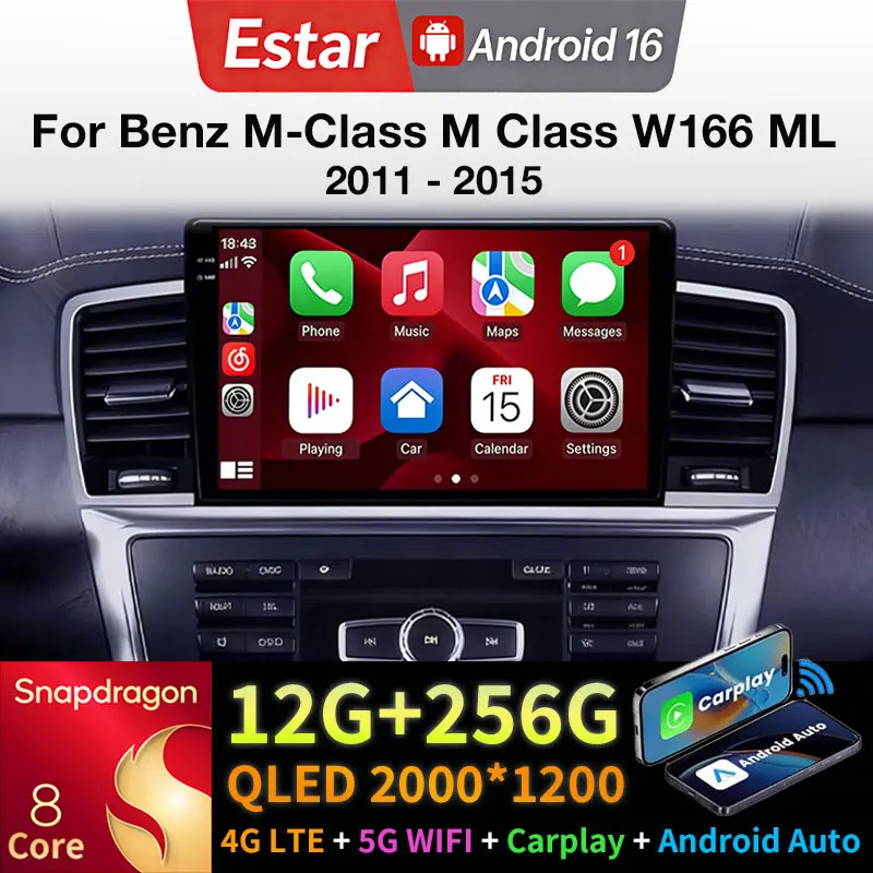 Android 16 Car Radio For Benz M-Class M Class W166 ML 2011 - 2015 GPS Multimedia Player Navi Wireless Carplay DSP 360 Camera BT