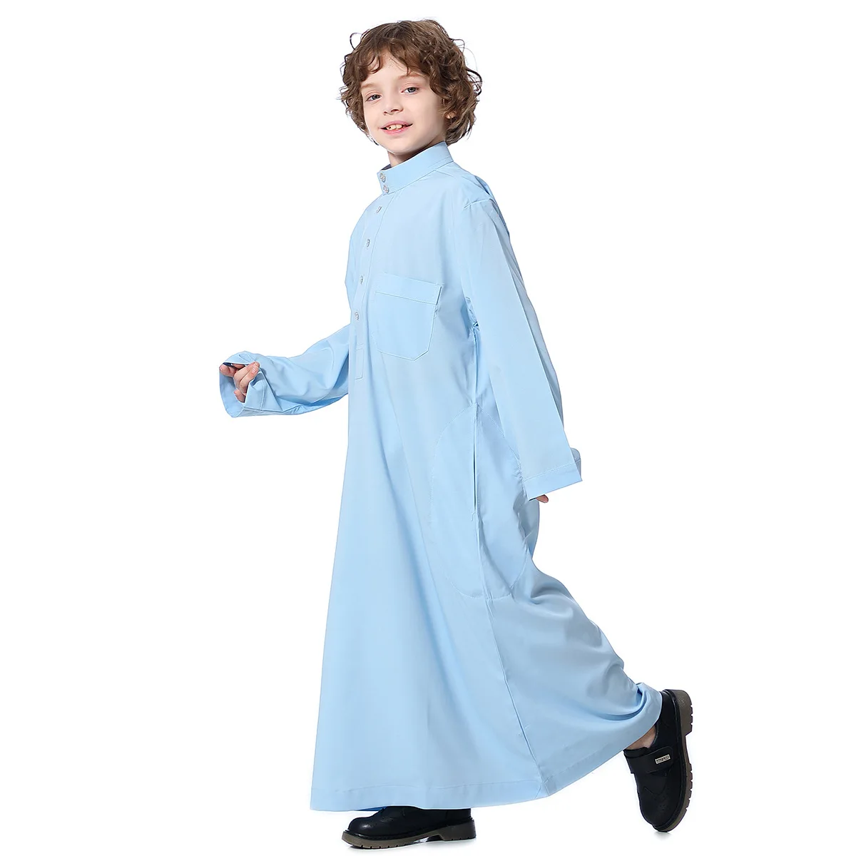 Teenage Boys\' Robes Jubba Thobe Children Casual Caftan Arabic Abaya Saudi Arabia Worship Service Costumes Kaftan Solid Color