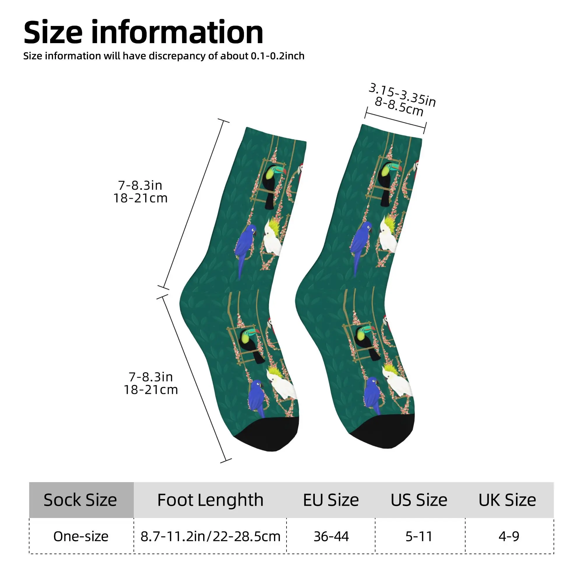 1pc Tropical Birds  Printed Men's Socks Novelty Hip Hop Harajuku Pattern Crew Sock Casual Gift