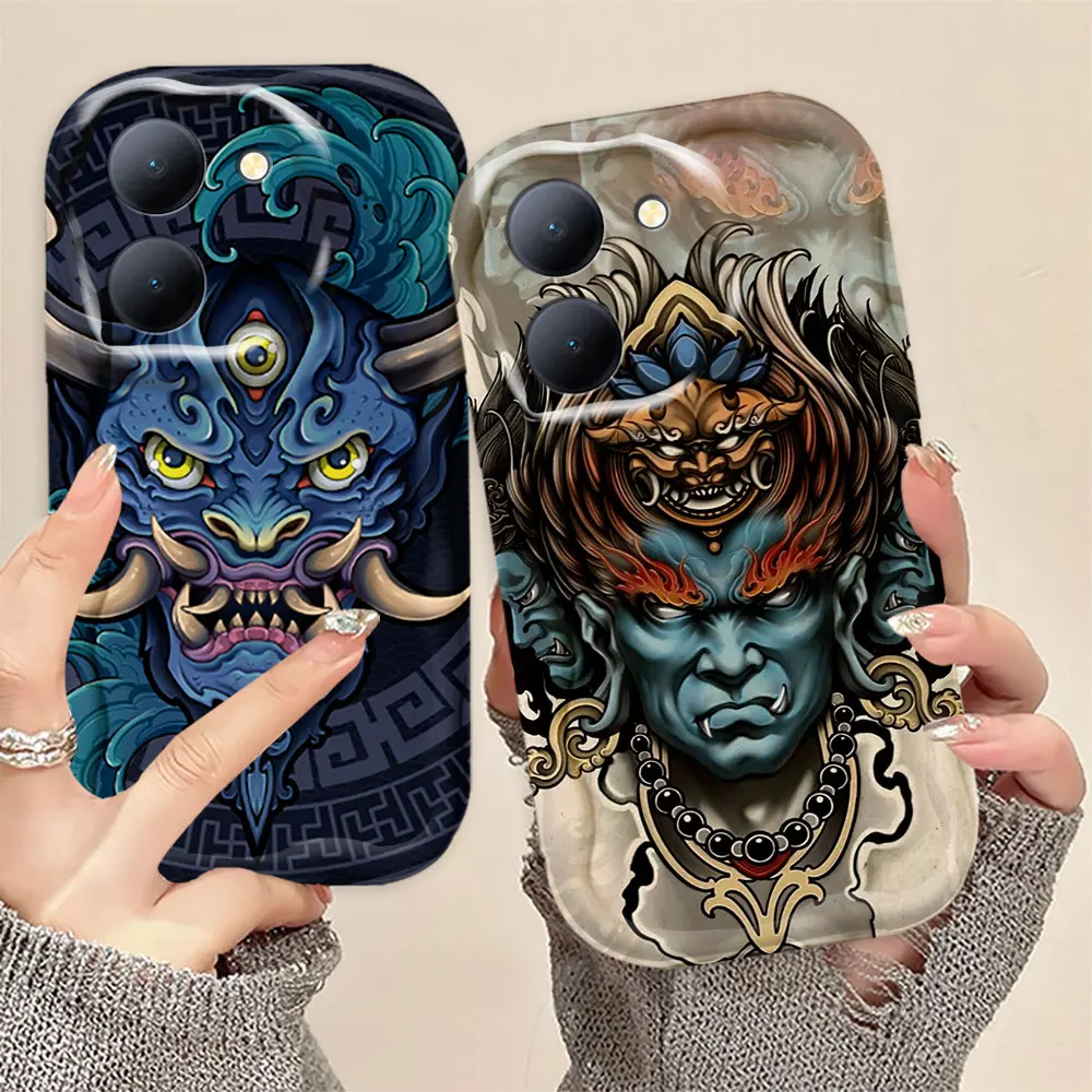 Japanese Samurai Ghost Mask Cream White Curve Mobile Phone Case Cover For VIVO Y35 Y28 Y27 Y22 Y21 Y20 Y19 S I T A SG G 5G