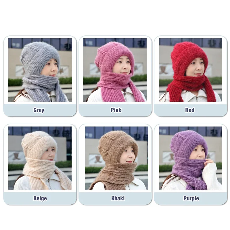 Fashion Lady Winter Knitted Warm Thickened Ear Protection Windproof Scarf Hat Ear Protection Hat Knitted Hats