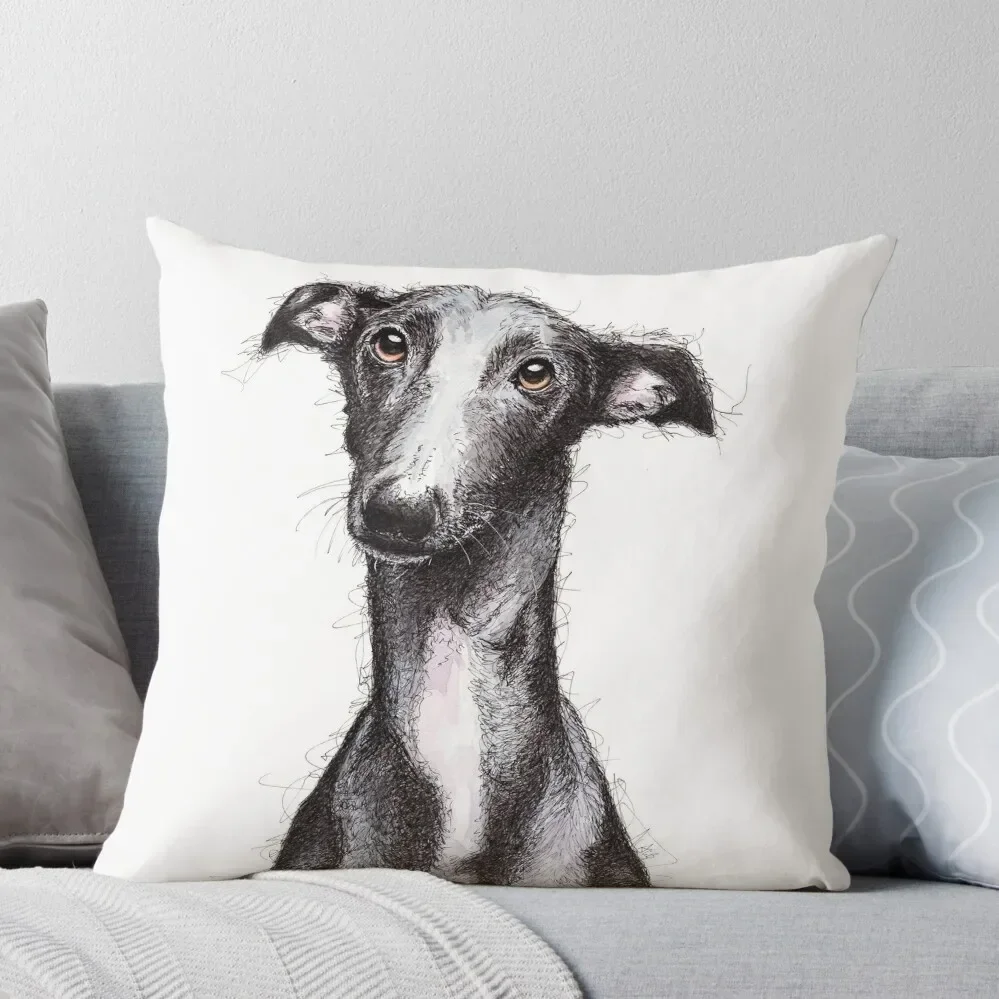 Beautiful black greyhound looking soulful Throw Pillow Embroidered Cushion Cover Pillows Aesthetic pillow cover christmas Pillow