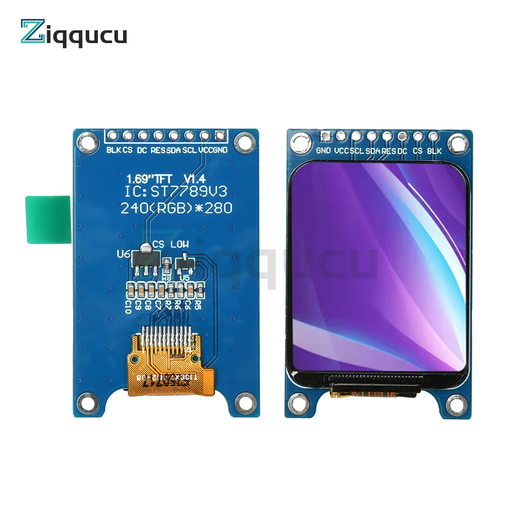 Módulo de tela LCD TFT de 1,69 polegadas ST7789V3 Interface SPI Design de canto arredondado Ultra fino com resolução 240x280 Display colorido