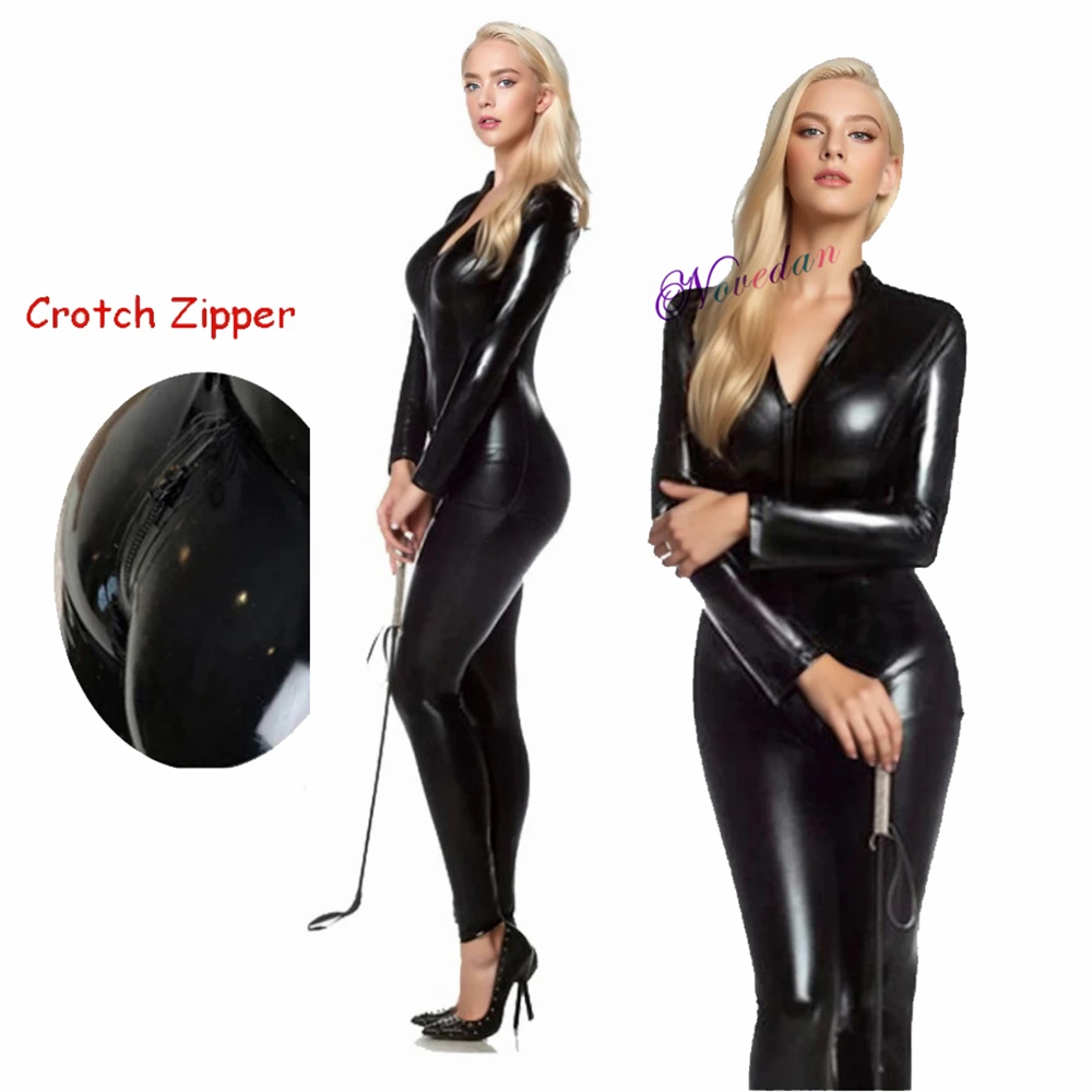 Tuta in lattice Metallic Shiny Catsuit Sexy Women Zentai Full Body Suit Costume Halloween Party WetLook PVC Leather Unitard