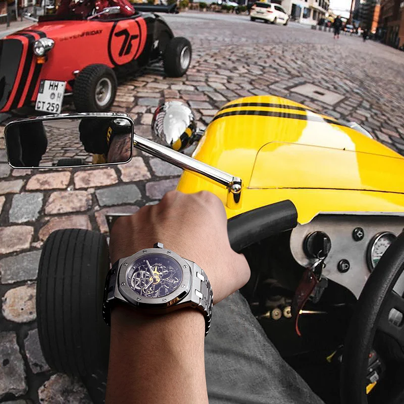 FEICE 42mm Luxury Mechanical Sapphire Watch Men Skeleton Automatic Luminous Watches Waterproof Stainless Steel Sports Watch view 3