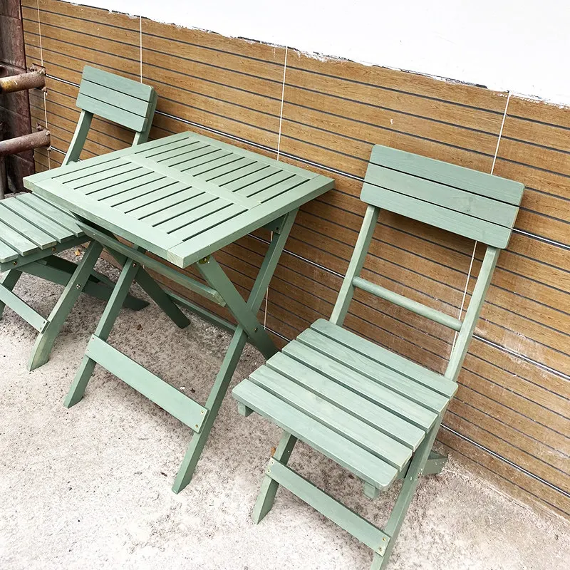Table and chair three-piece set, solid wood portable home backrest chair, fir retro table and chair, milk tea shop table