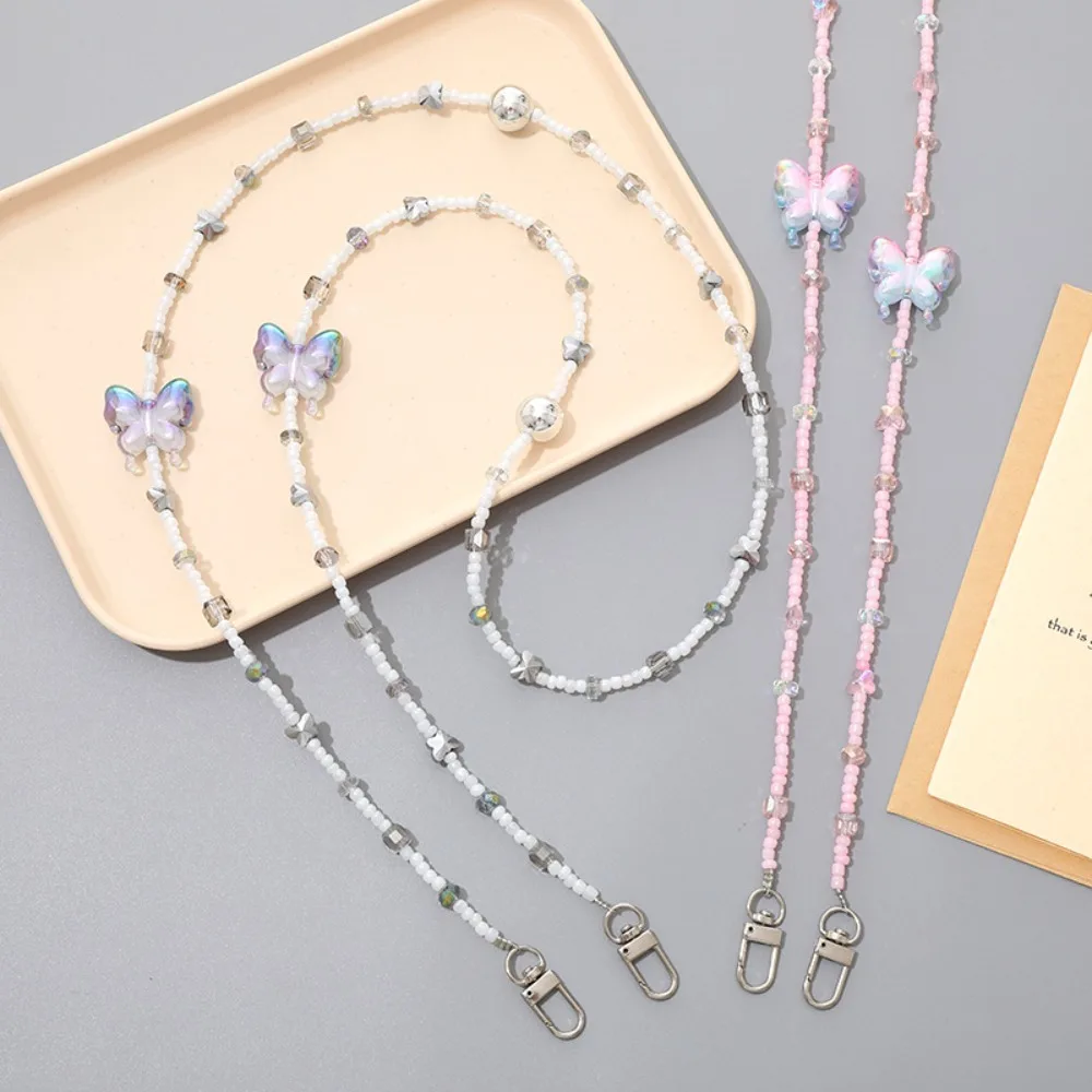 

Цепочка с бантом из бисера, ремешок для телефона с защитой от потери, красочная цепочка с бабочкой для мобильного телефона, жемчужная цепочка через плечо, ремешок для мобильного телефона, ювелирные изделия