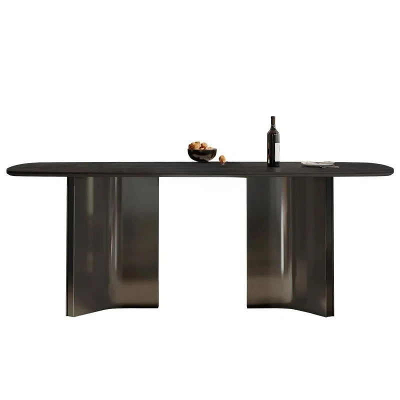 

Каменная плита, обеденный стол для гостиной, средневековый стиль, маленькая квартира, светильник из нержавеющей стали, роскошный, элитный, современный, простой