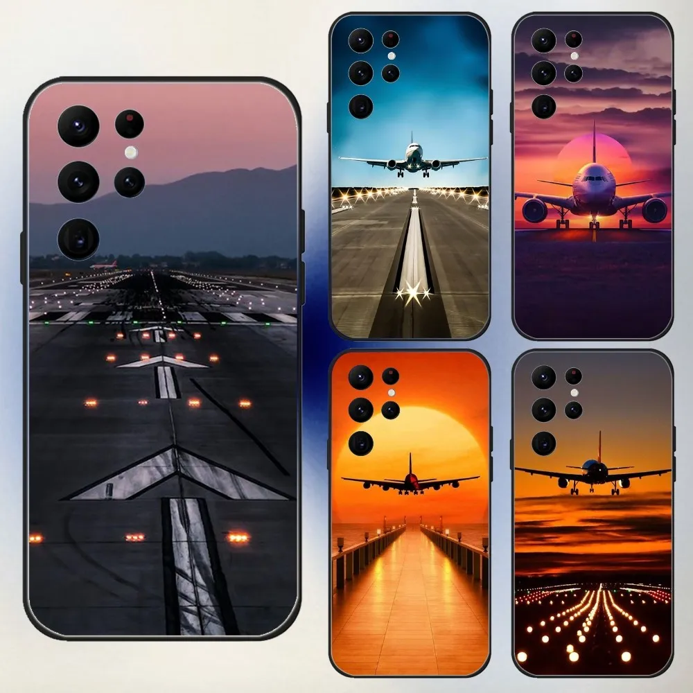 Travel aircraft airport take off  Phone Case For Samsung S24,23,22,30,21,10,9,Ultra,Plus,Lite,FE,5G Black Soft Case