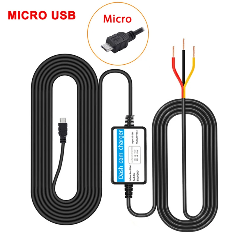 3,5 m 24H Parküberwachung Auto DVR Rekord Hardwire Kit für Low Vol Protection Mini/Micro/Typ-C Port 12V-24V in 5V2,5A Ladegerät