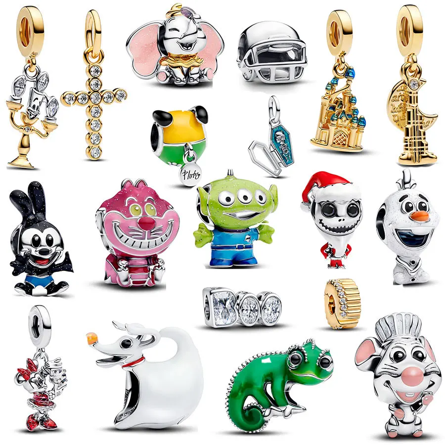 Abalorio de Plata de Ley S925 de la Serie Mickey Mouse y Minnie, Compatible con Pulseras Disney Stitch, Abalorio 925 para Hacer Joyas, Regalo para Mujer