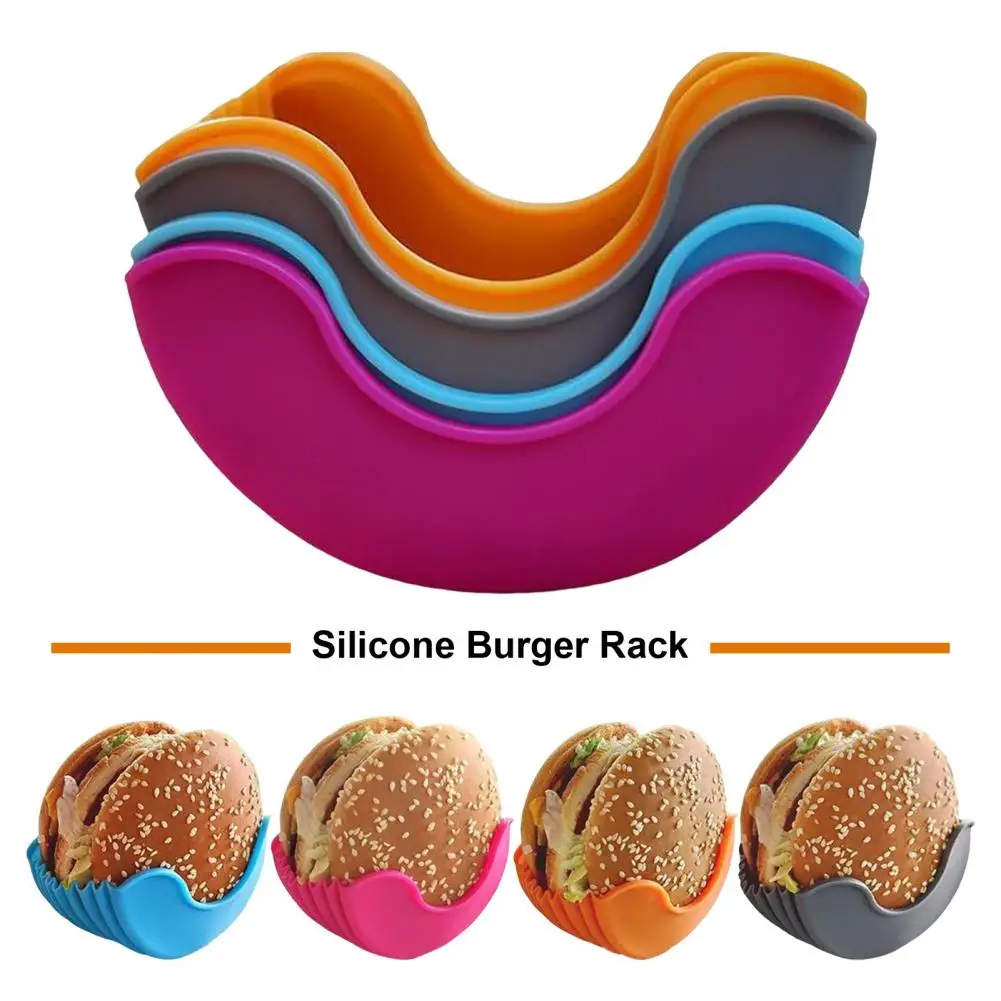 1/4Pcs Silicone Rack Retractable Burger Box Touch-Free Burger Clip Reusable Burger Box Holder Hamburger Food Grade Sandwich Clip