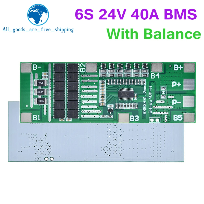 TZT 24V 6S 40A BMS 18650 Li-Ion Lithium Battery Poretect Board Solar Lighting BMS PCB With Balance For Ebike Scooter