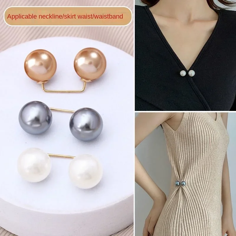 3PCS Hot Sell Tighten Waist Buckle Alloy Brooch Pin Clip Artificial Pearl Adjustable Button Accessories Buttons for Clothing