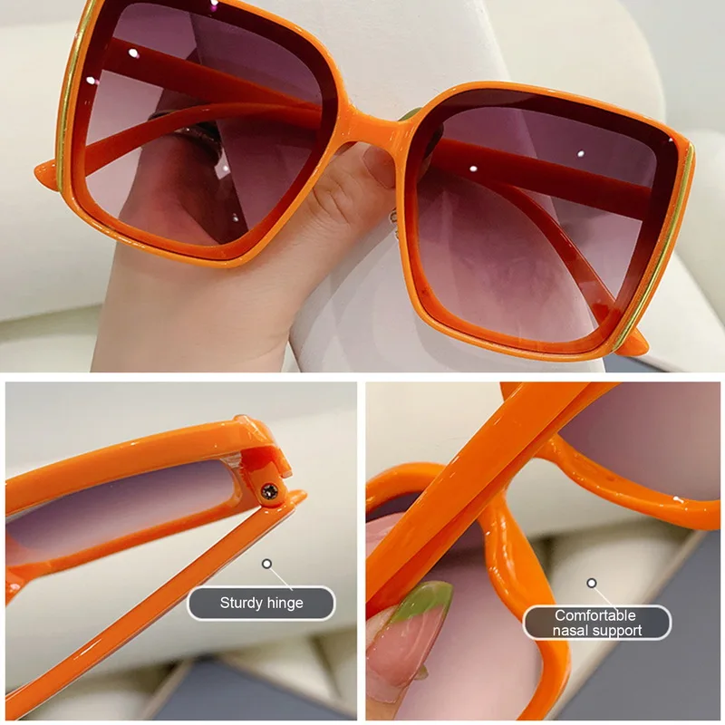 Fashion Retro Big Square Frame Sunglasses Women Coffee Black Gradient Lens Sun Glasses UV400 Shades Summer Fashion Eyewear