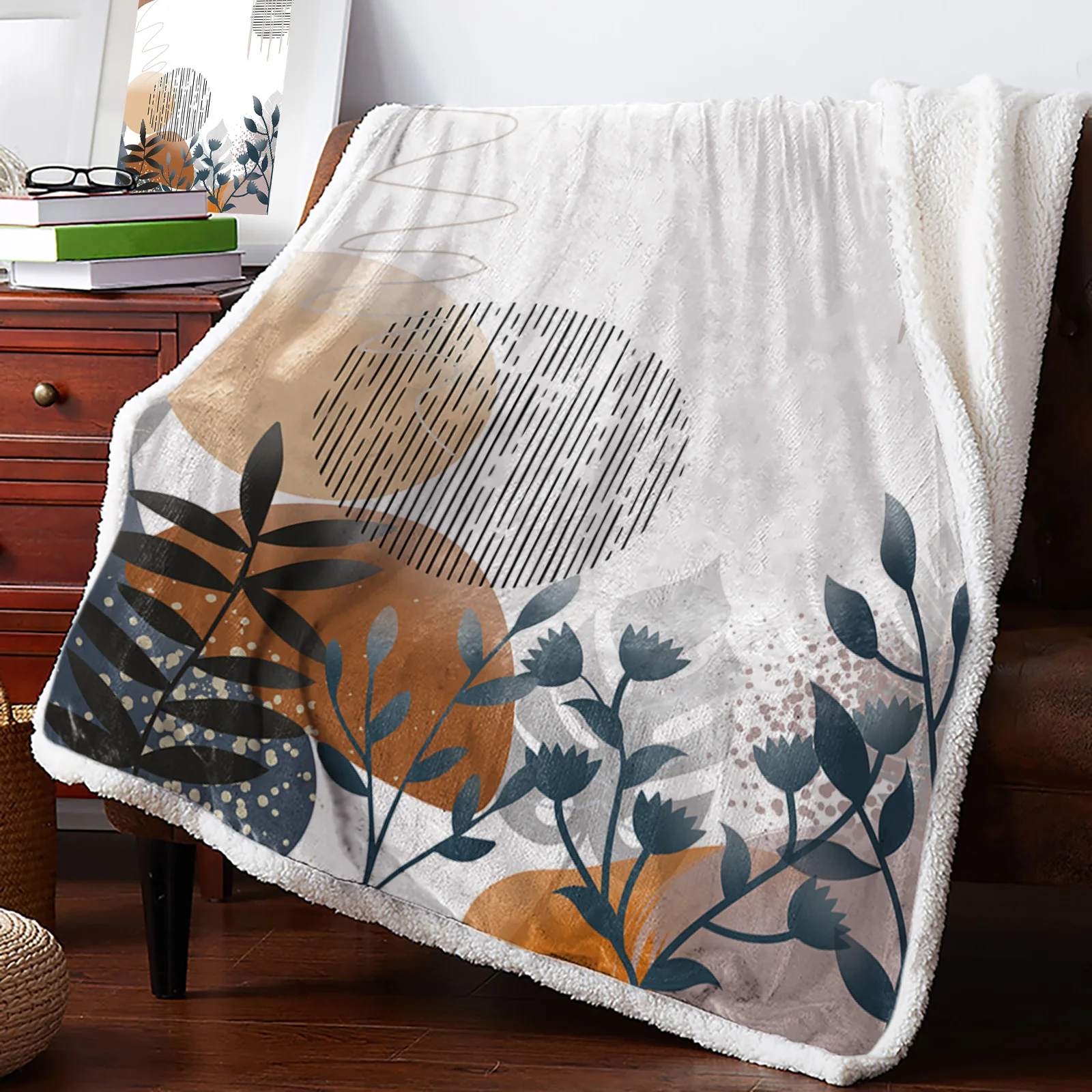 

Boho Abstract Leaves Plants Cashmere Blanket Winter Warm Soft Throw Blankets for Beds Sofa Wool Blanket Bedspread