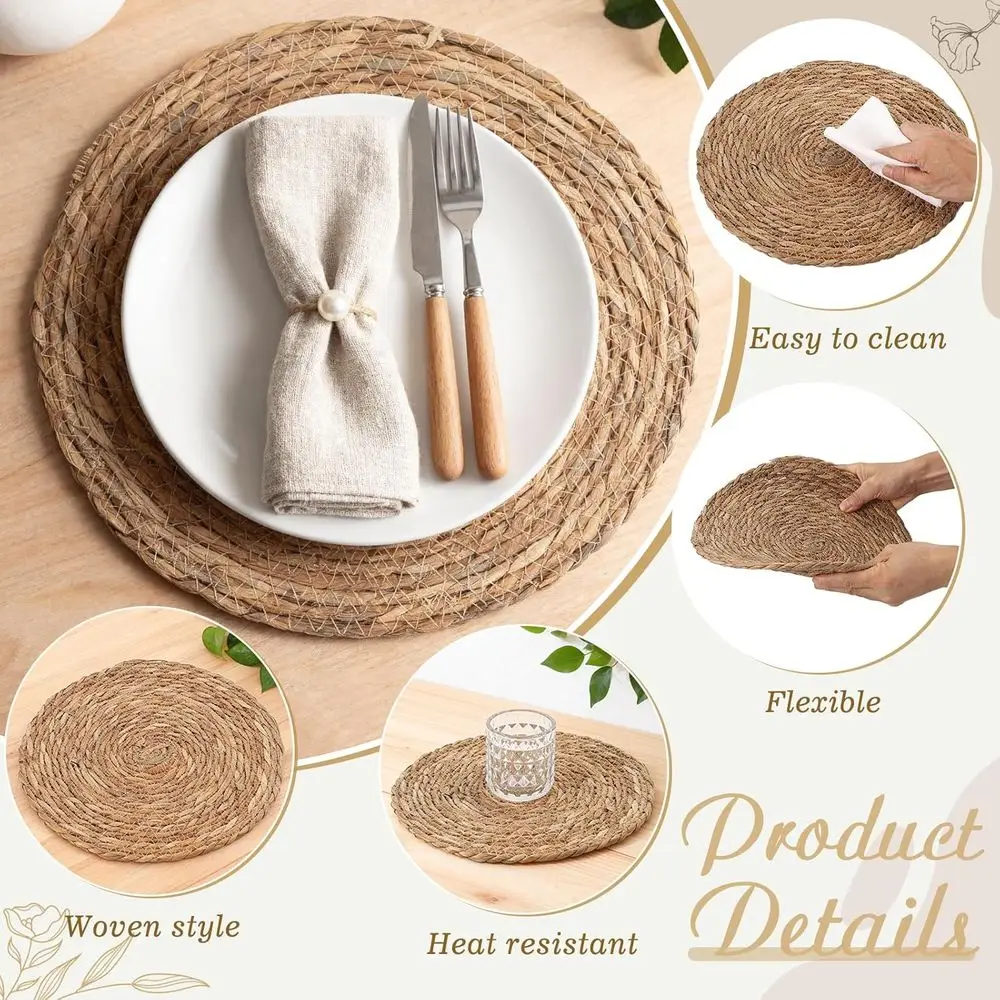 Lot de 6 12 sets de table tissés en queue de chat de ferme avec support de panier en rotin, parfaits pour l'automne, la fête, le Thanksgiving, la salle à manger de Noël