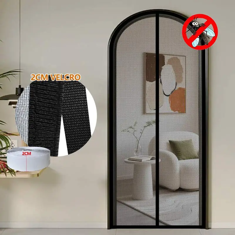 Customizable Curved Magnetic Door Curtain, Household Anti Mosquito Dense Mesh Screen Detachable Washable Drill-Free Installation