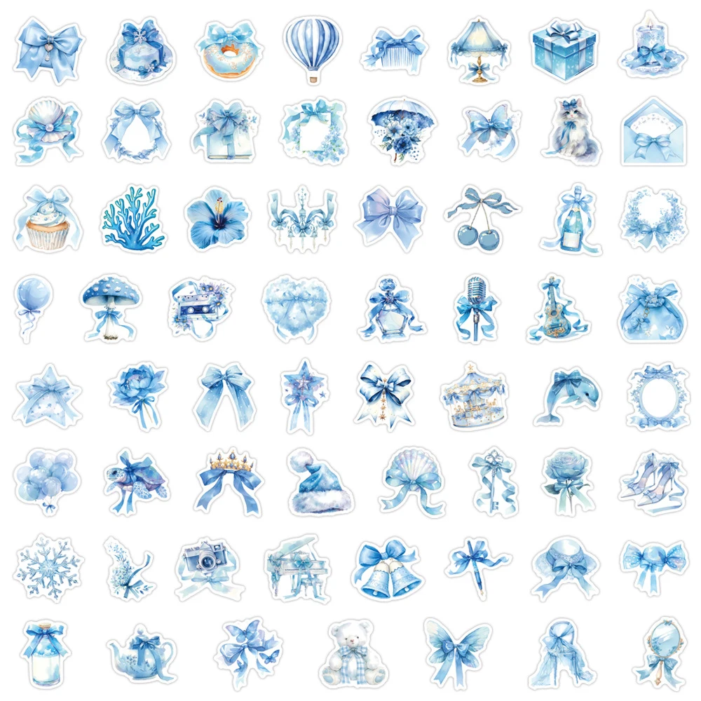 10/30/60pcs Ins Stijl Leuke Blauwe Strik Cartoon Stickers Esthetische Aquarel Graffiti Decals Bagage Notebook telefoon Meisjes Sticker