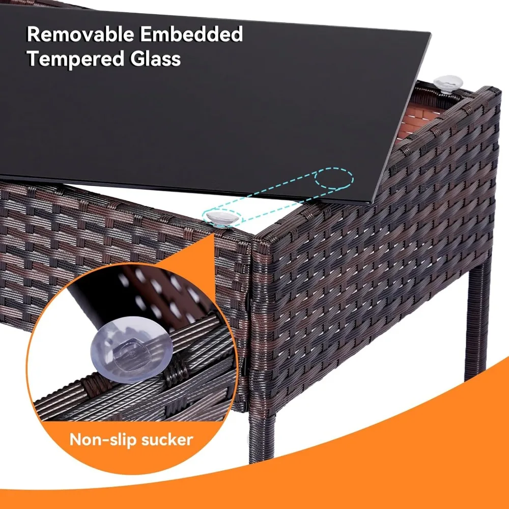 مجموعة أثاث الشرفة، مجموعة أثاث خارجي مكونة من 4 قطع من كرسي حوار الشرفة PE مع وسادة من الزجاج المقسى #6