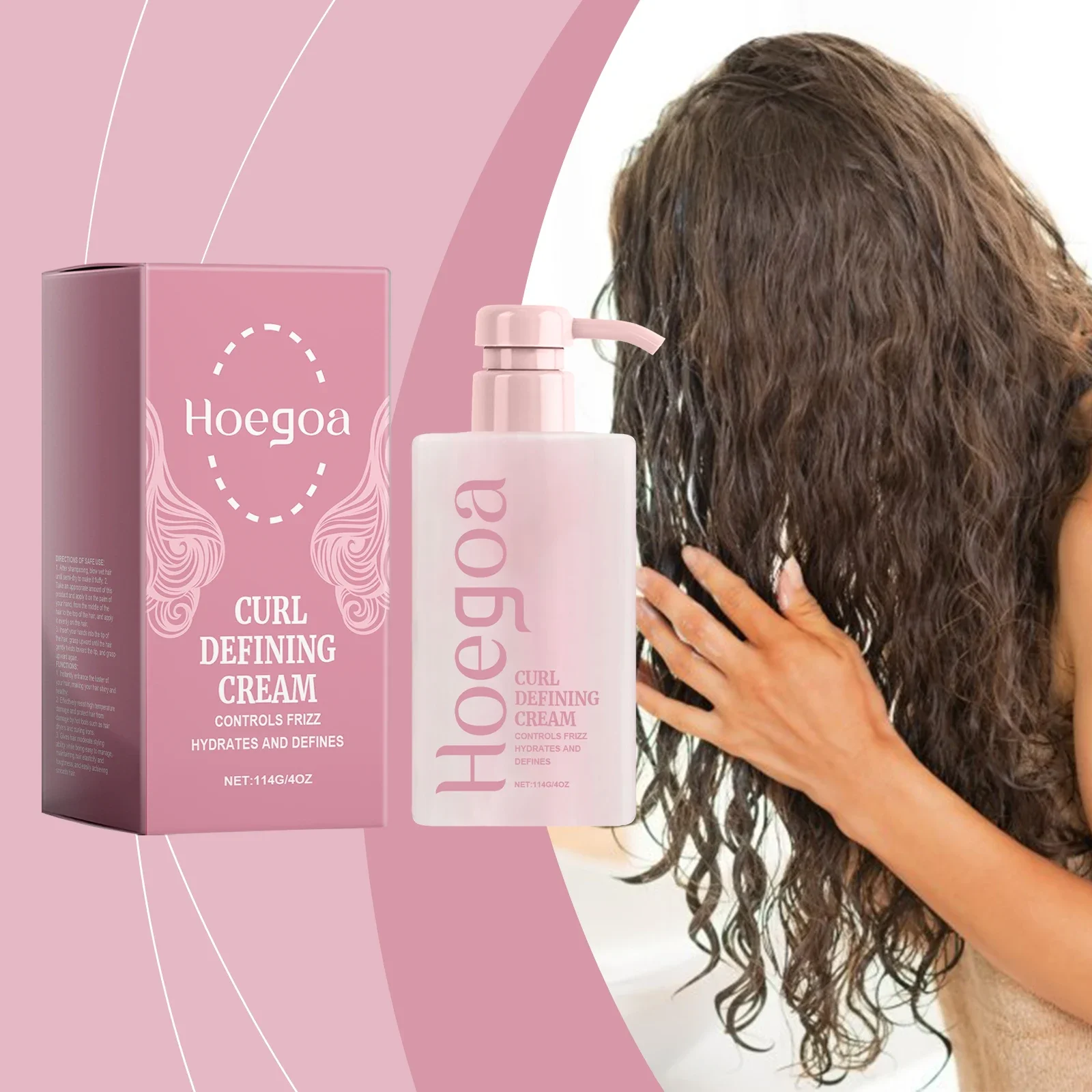 Hoegoa Curl Defining Cream for Curly Hair And Bangs Frizz Control Voluminous Styling Moisturizing Natural Shine Long-Lasting