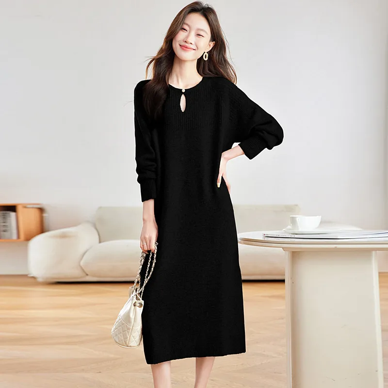 

Pulls Woman Clothing Fashion Straight Long Dress O-neck Knitwear Sweater Female Spring Autumn Pullover Jumper Elegant Jersey