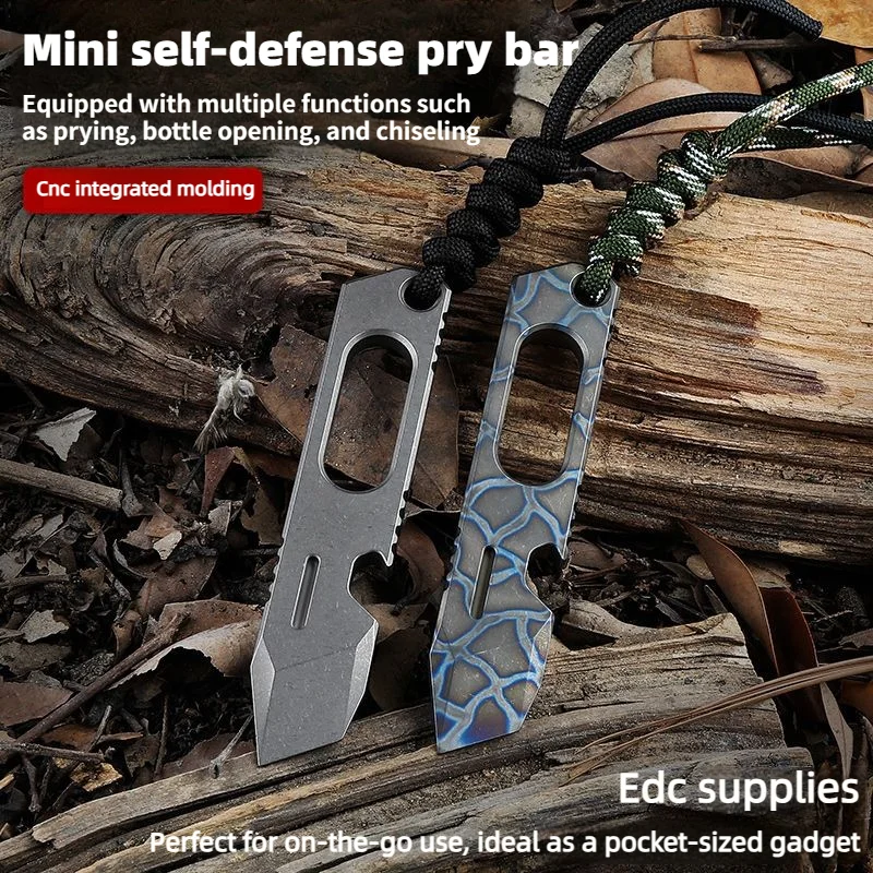 Dicoria 10CM Titanium Alloy Crowbar Multifunctional Outdoor Camping Bottle Opener Tool EDC Metal Pry Bar Burnt Titanium Pattern