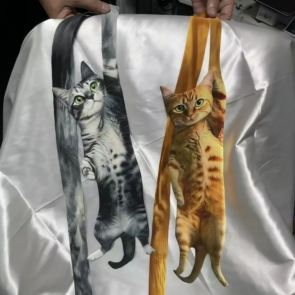 3D Cat Cat-shaped Men's Tie Novelty Lifelike Kitten Necktie Satin Fabric Animal Pattern Creative Neck Tie For Wedding and Party