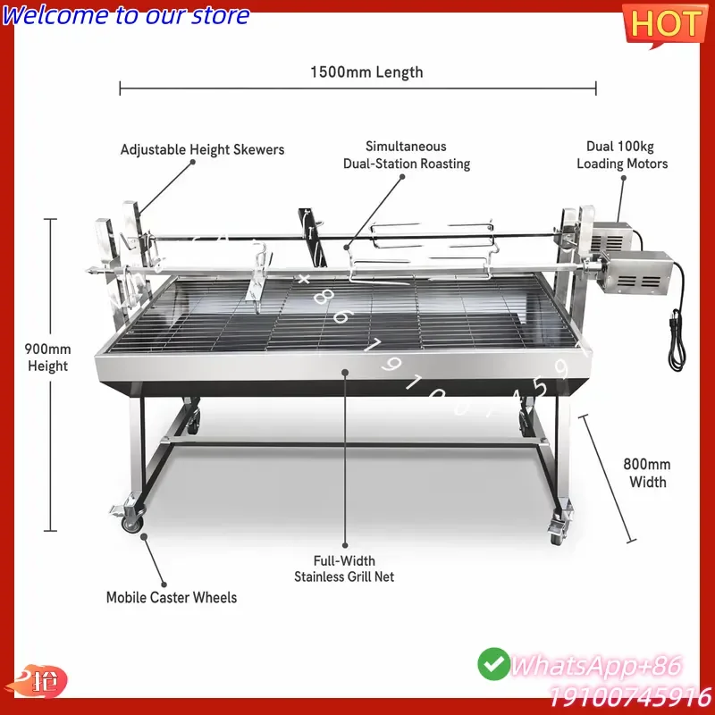 2026Hot Dual Fuel Double Roast Position Spit Braai Charcoal Double Lamb Hog Spit Rotisserie Roaster Grills Outdoor BBQ