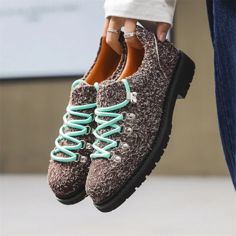 

Retro Tooling Casual Business Men's Shoes 2025 Spring New Thick-soled Height Increasing Round Head Sneakers Youth Suede Lace Up