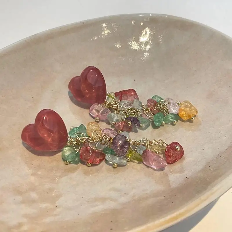 P9FE أنيق طويل استرخى أقراط تألق الأحجار الملونة أقراط للأذن شرابات طويلة الأذن المعلقات سماعات الأذن الملونة للصيف #2