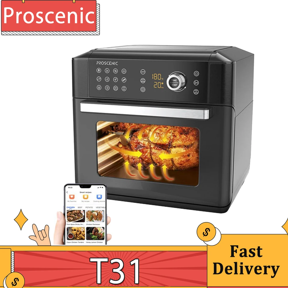 Proscenic T31 1700W Air Fryer Oven, 15L Large Capacity, 12 Presets, 360 Degree Air Circulation, Flipping Reminder