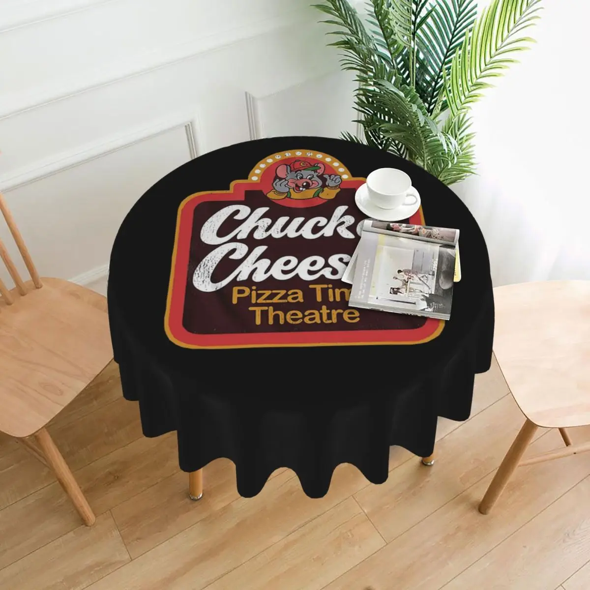 Chuck E Queses Pizza Time Theater Mantel redondo impermeable Mantel a prueba de aceite para eventos de cocina Cubierta para mesa de comedor 60 pulgadas