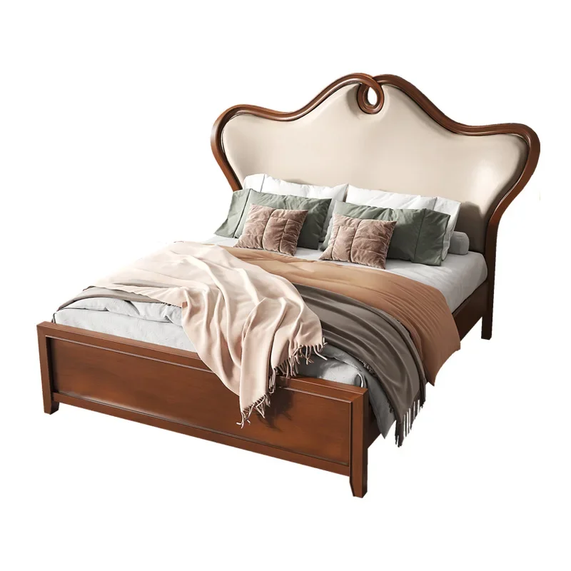 

Light Luxury Style Solid Wood Bed With Soft Leather Oak Frame Big Queen Size Bedroom Furniture