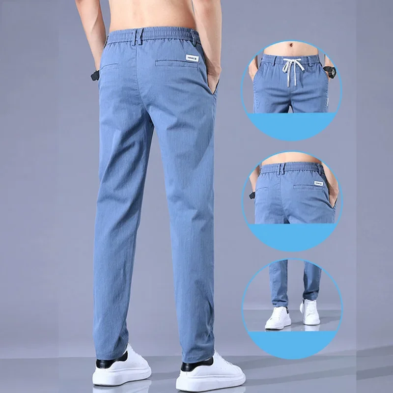 Pantaloni dritti solidi da uomo casual moda primavera autunno streetwear abiti maschili denim pantaloni sportivi larghi in vita elastica JJ593