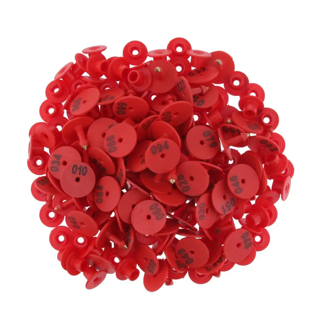 

100PCS Small Numbered Livestock Ear Tag for Pig Cow Cattle Goat Sheep Red