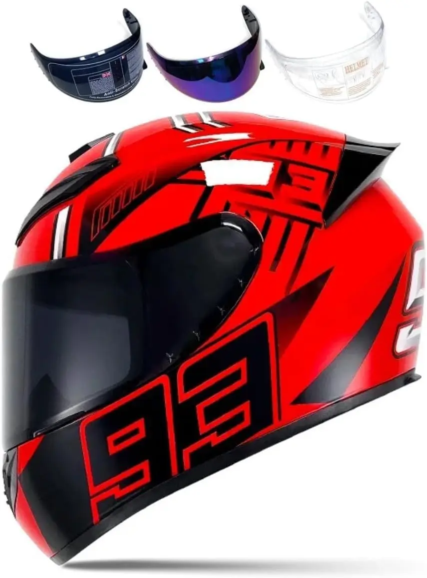 Full Face Motorcycle Helmet Racing Motocross Helmets with Pinlock Compatible Clear&Tinted Visors DOT Model Approved Street Bike