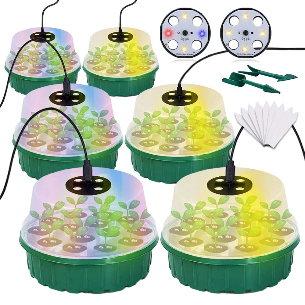 

Круглый лоток для рассады семян с полным спектром, лампа для выращивания семян, 13 ячеек, садовый распространитель, влагоотводящий купол