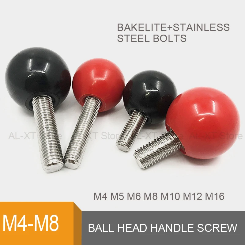 1Pcs Black/red Bakelite Ball Head M4 M5 M6 M8-M16 Stainless Steel Thread Ball Shaped Head Clamping Knob Round Ball Handle Ball