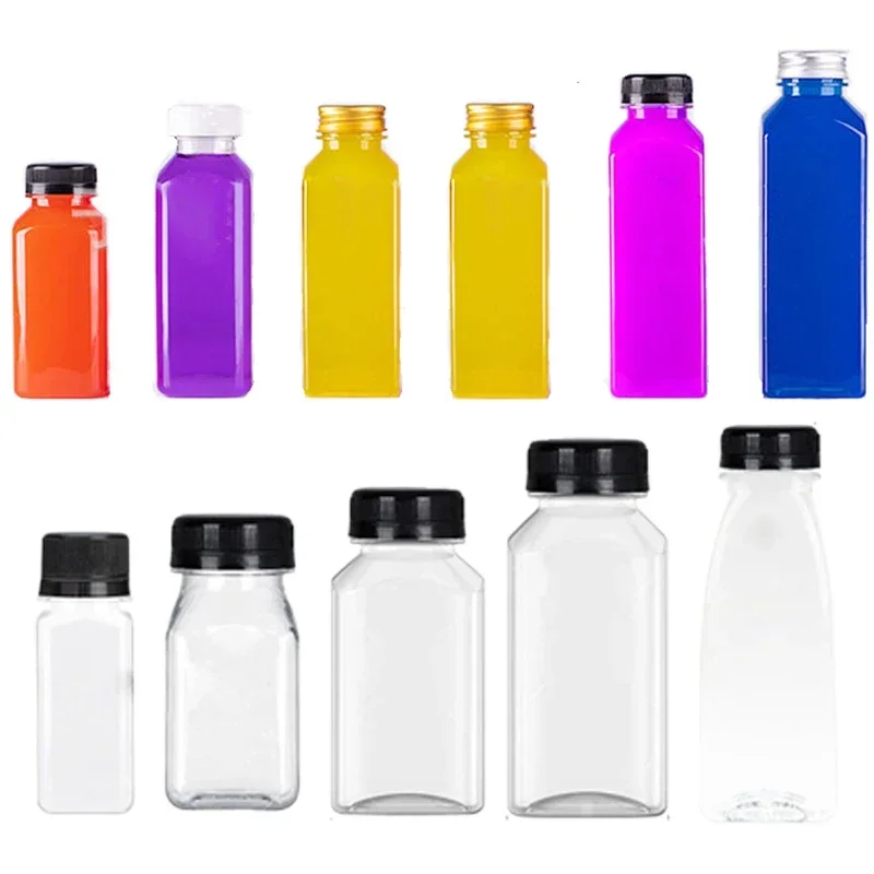 

20pcs 60ML-500ML Clear Plastic Water Bottle w/ Caps Reusable Juice Bottles Juicing Drinks Smoothie Containers W/ Folding Funnel