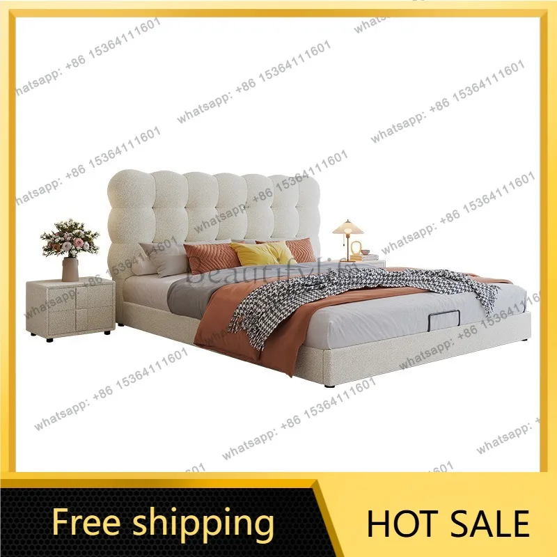 Factory Direct Sales Modern Simple Double Leather Bed Italian Light Luxury Puff Soft Bag Bed Small Unit