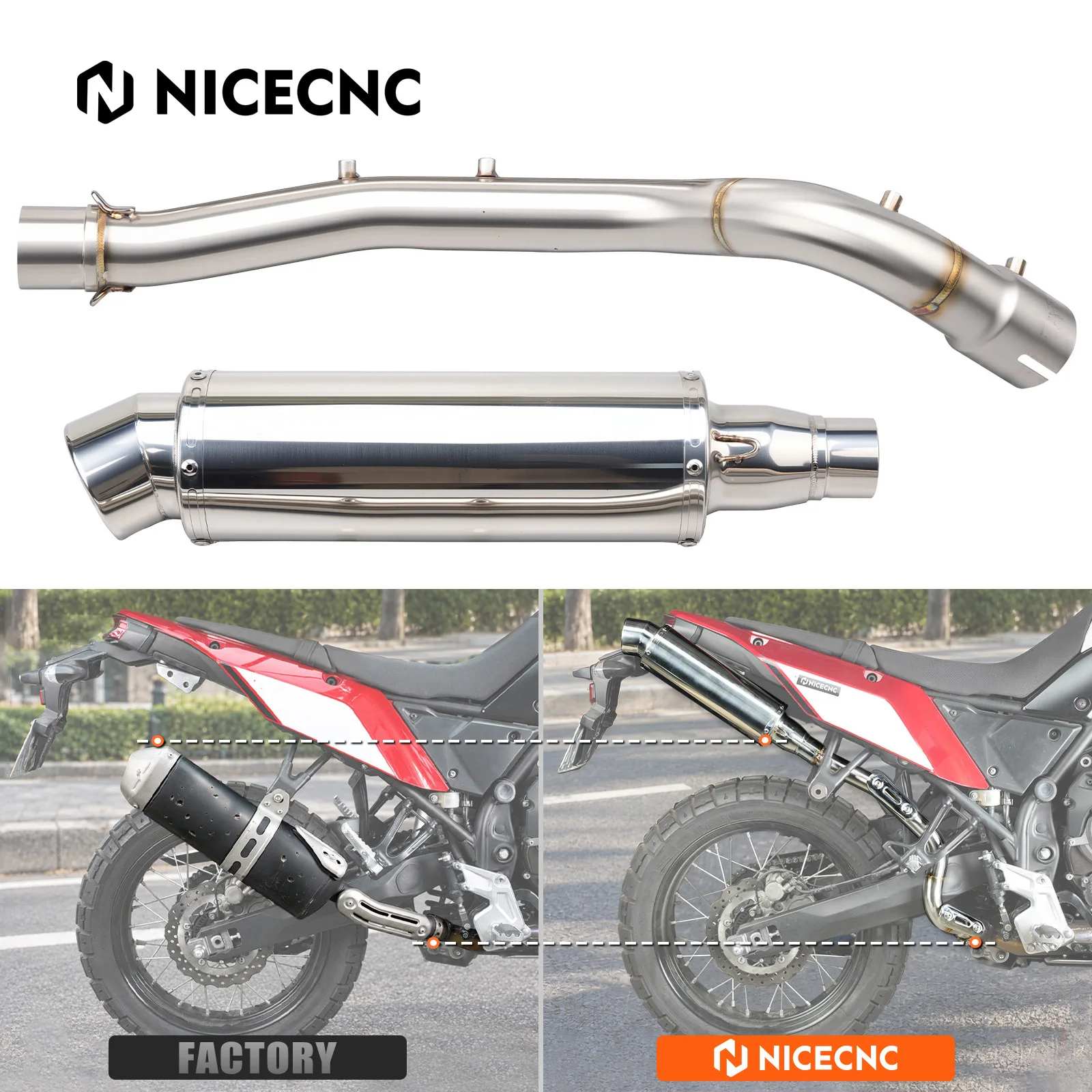Motorcycle High-Exit Exhaust System for Yamaha Tenere 700/Rally Edition 2019-2026 Tenere 700 World Rally/Explore Extreme 2023-26