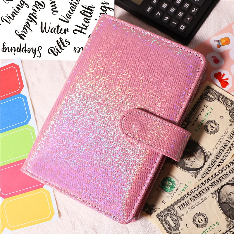 Cash Book Binder Budget Planner Notebook Cover Folder A6 Size 6 Hole Binder Pocket Plastic Binder Zipper Money Saving Envelope