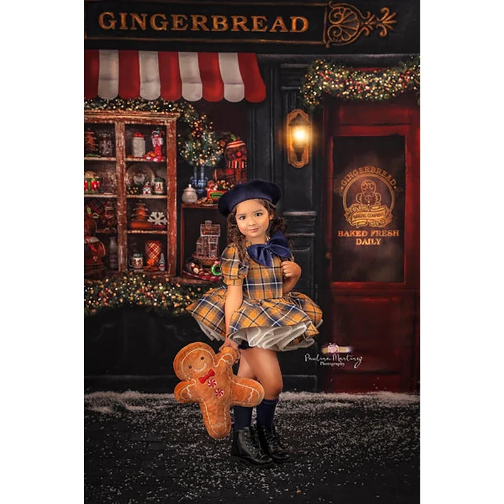 Retro Gingerbread House การถ่ายภาพฉากหลังผ้า Xmas Room ภาพพื้นหลัง Photo Studio Winter Street ฉากหลังคริสต์มาส