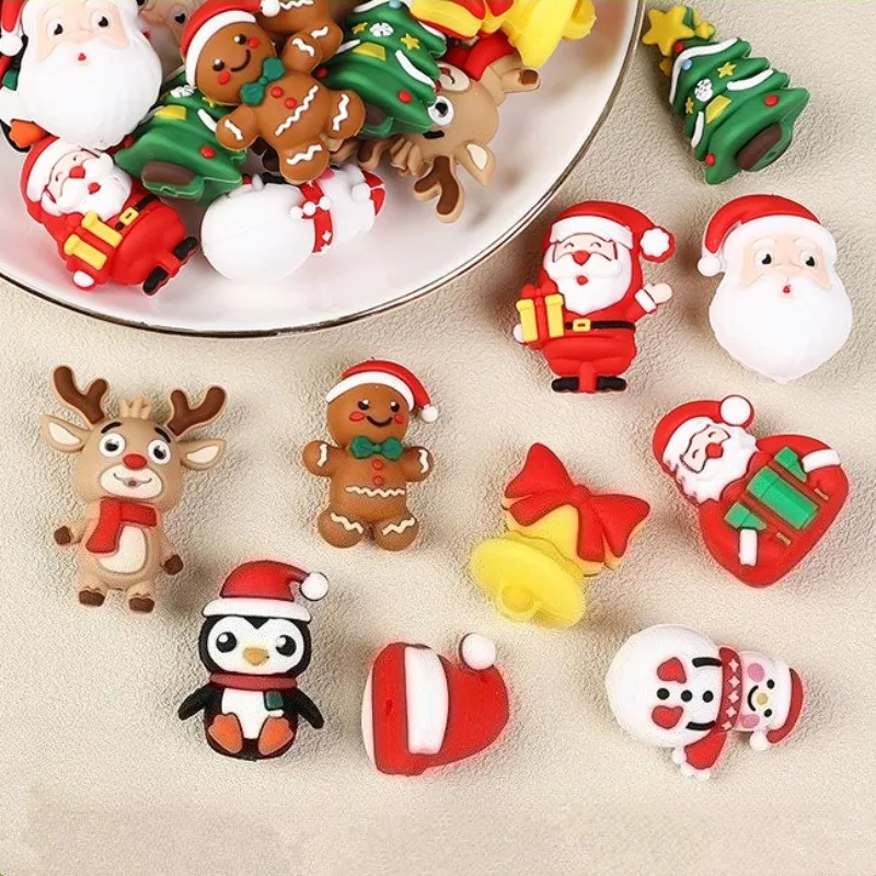 

20pcs Christmas 3D Silicone Beads For Jewelry Making DIY Pen KeyChain Necklace Accessories Silicone Focal Beads Wholesale
