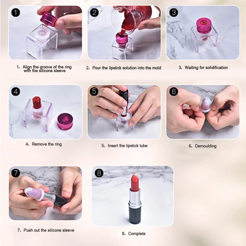 1set DIY Silicone Lip Balm Mold Silicone Lipstick Mold Aluminum Ring Mould Holder Crafts Tool Stand Tube