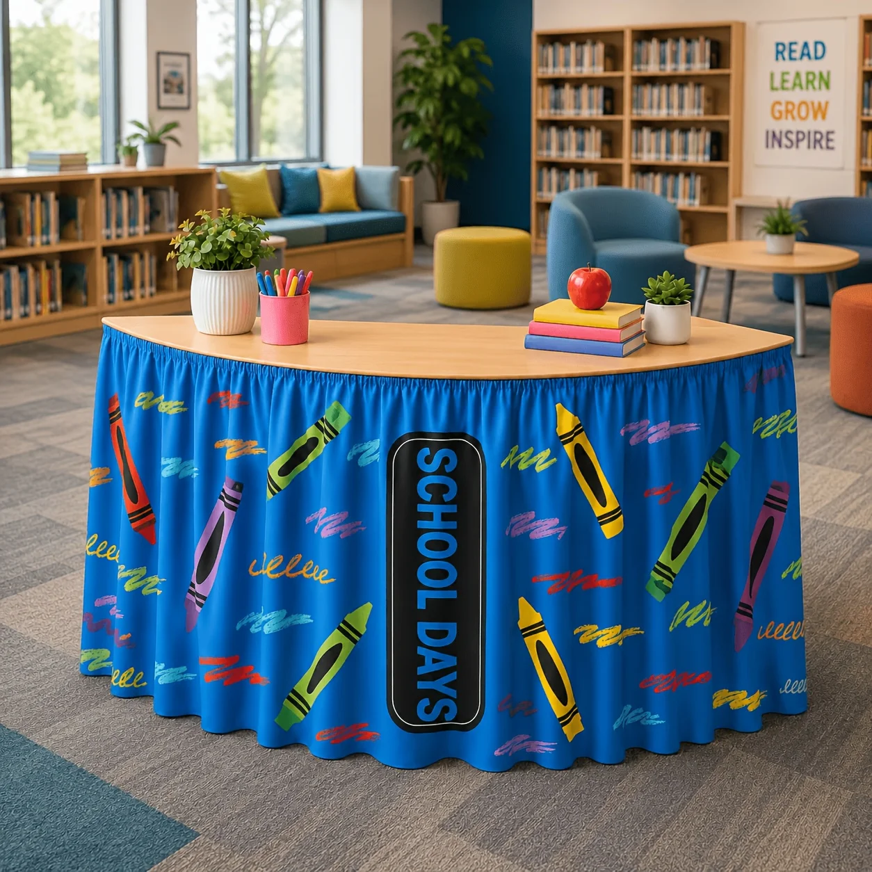 Back-to-school season crayon and notebook-themed tablecloth - cartoon stationery printed tablecloth skirt